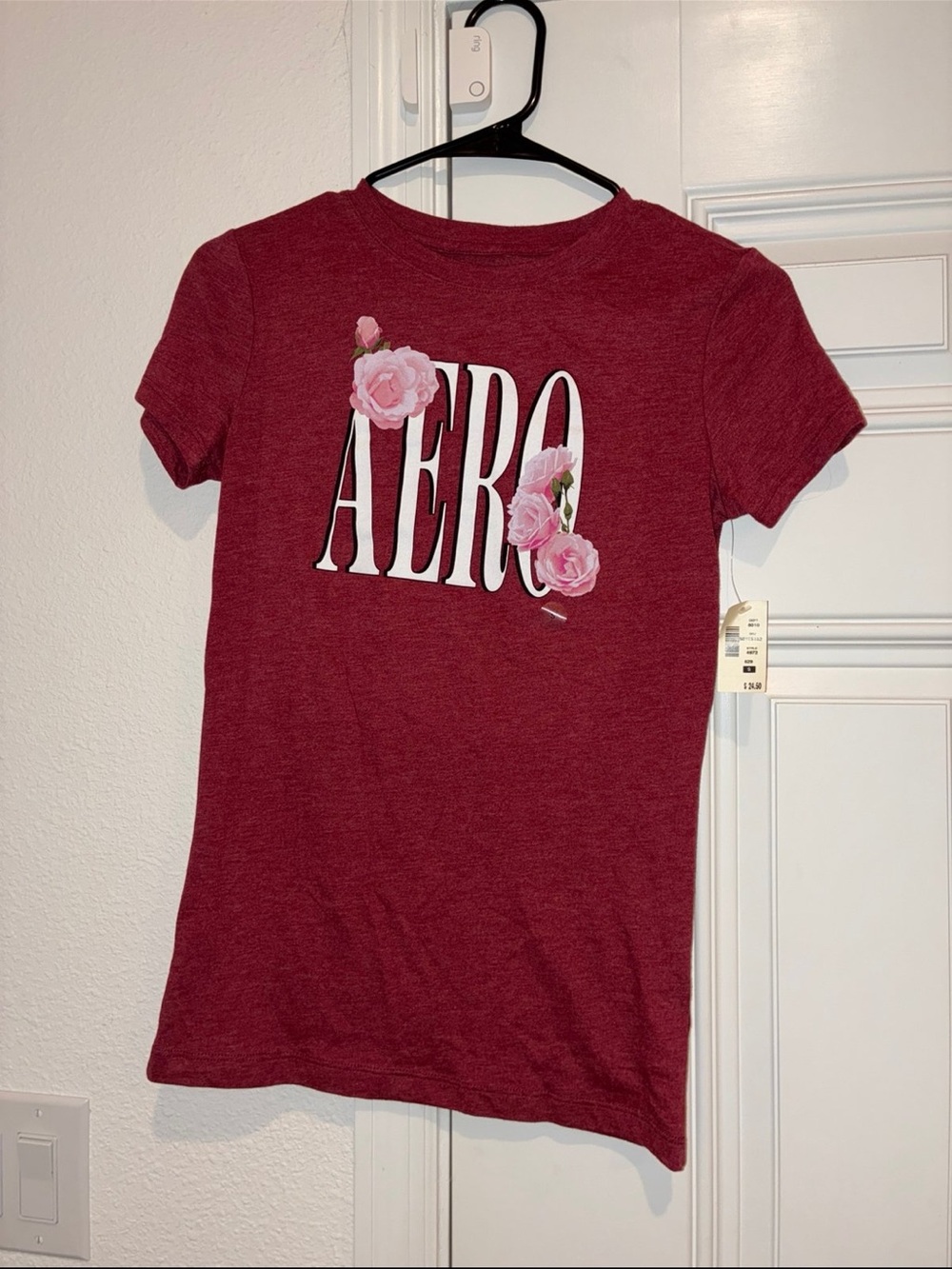Short Sleeve Floral Logo Tee - Burgundy